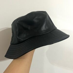 DAVID and YOUNG Black Faux Leather Bucket Hat